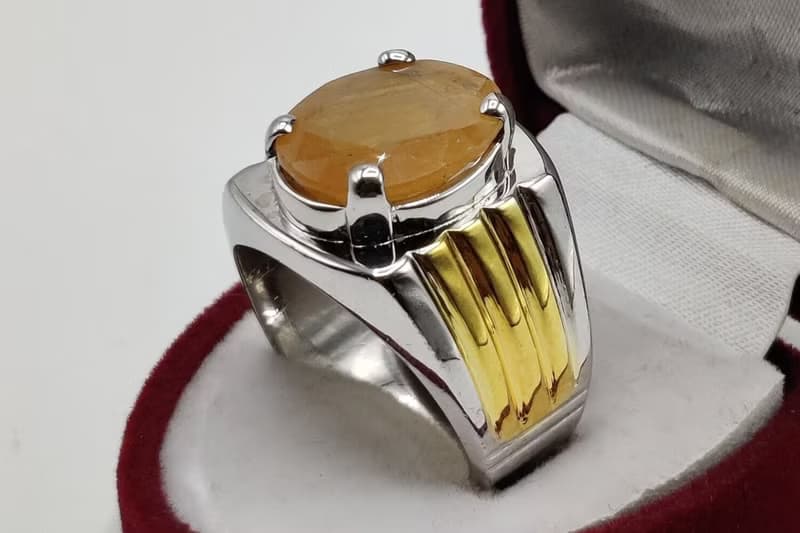 Natural Oval Cut Deep Yellow Sapphire Pukhraj Sterling Silver 925 Ring Handmade