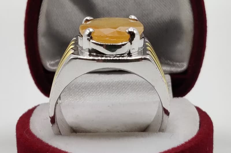 Natural Oval Cut Deep Yellow Sapphire Pukhraj Sterling Silver 925 Ring Handmade