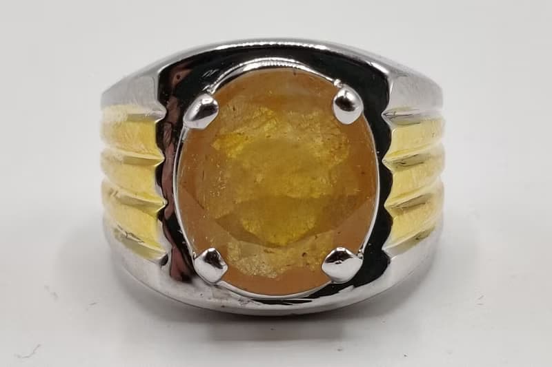 Natural Oval Cut Deep Yellow Sapphire Pukhraj Sterling Silver 925 Ring Handmade