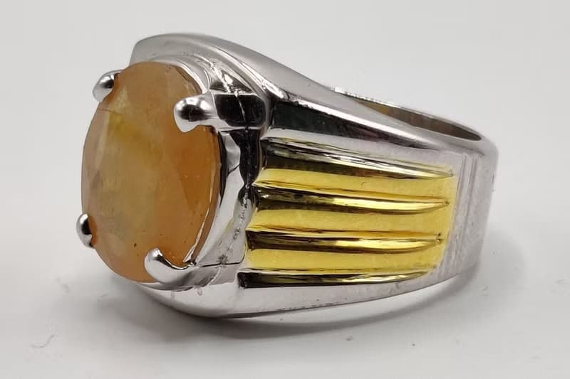 Natural Oval Cut Deep Yellow Sapphire Pukhraj Sterling Silver 925 Ring Handmade