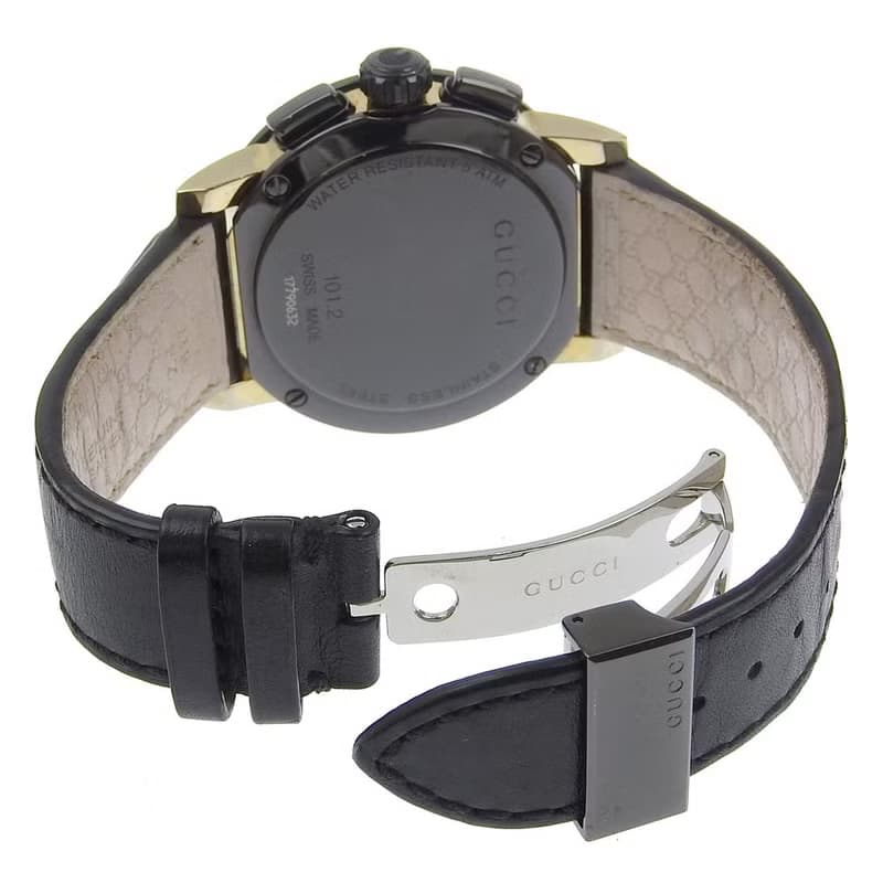 【日本直送】グッチ GUCCI Gクロノ 腕時計 101.2 SS × 型押しレザー クオーツ クロノグラフ 黒文字盤 メンズ【中古】