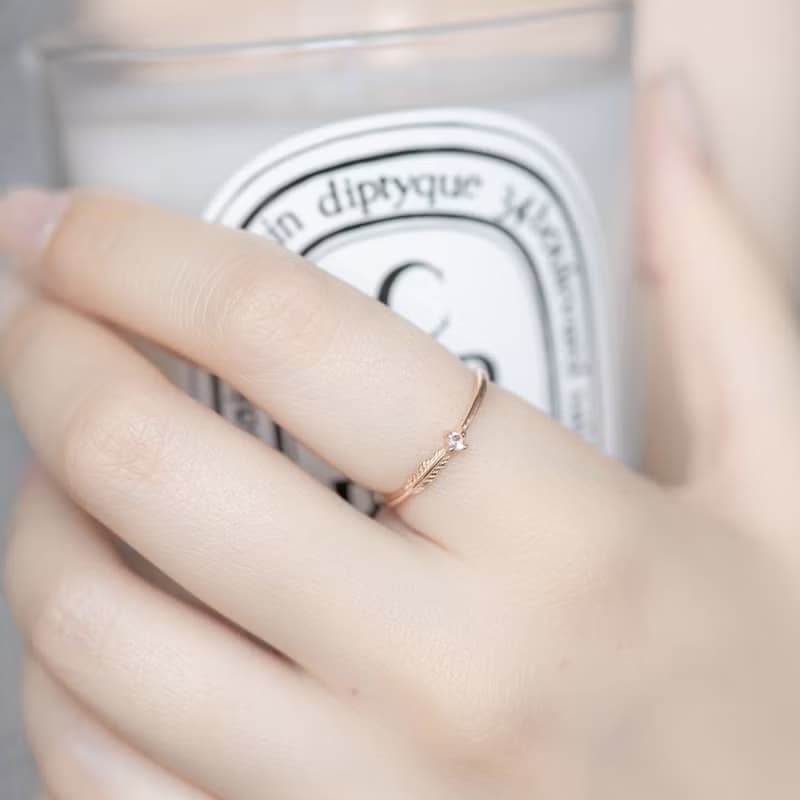 藍托帕石925純銀羽毛小寶石戒指 可調式戒指