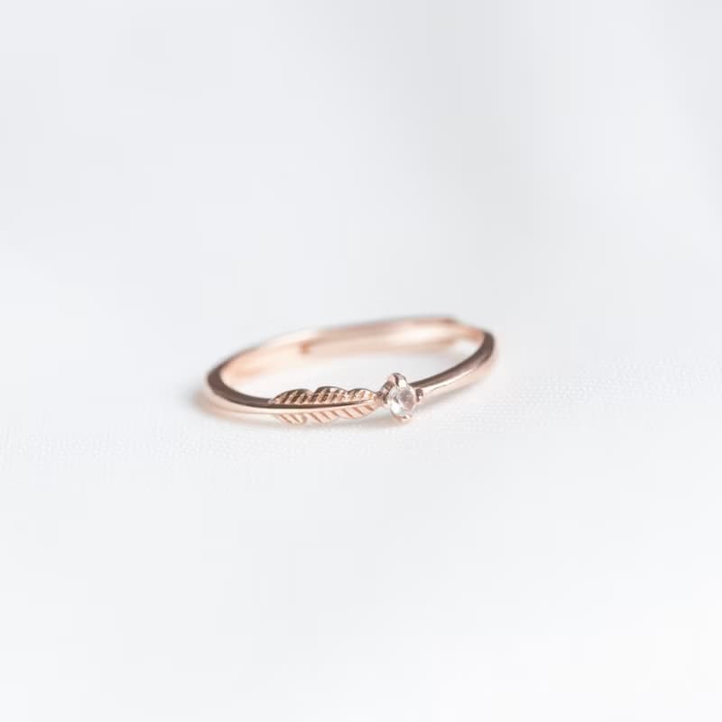 藍托帕石925純銀羽毛小寶石戒指 可調式戒指