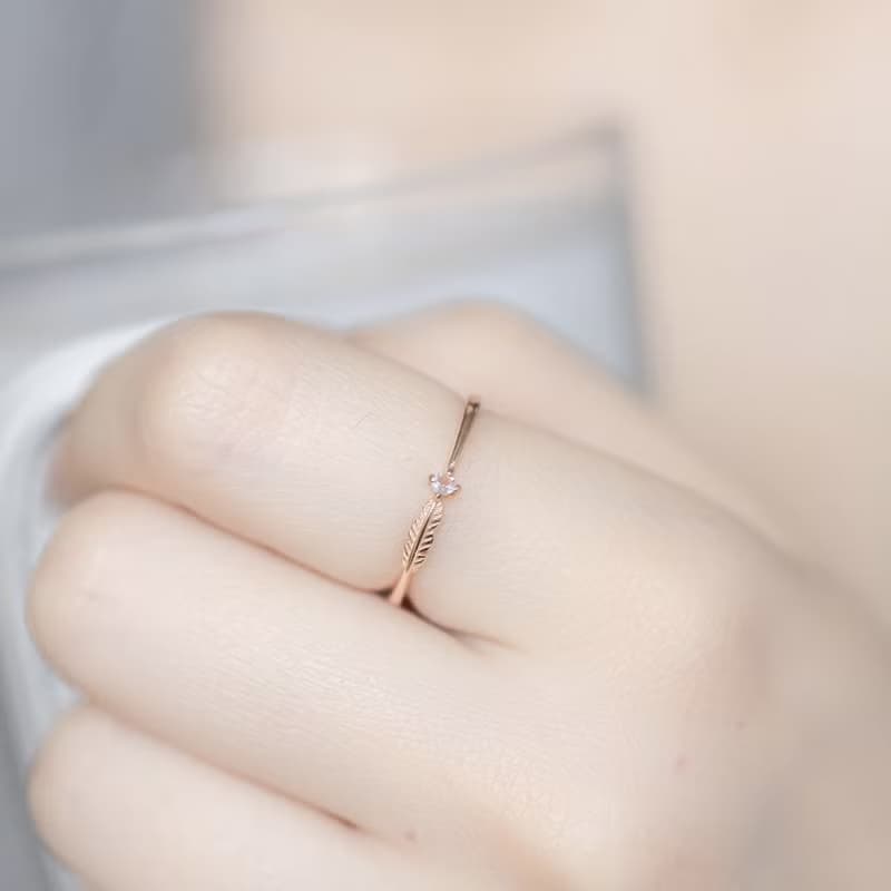 藍托帕石925純銀羽毛小寶石戒指 可調式戒指