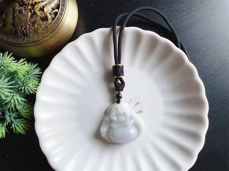 天然緬甸玉 翡翠 細糯種翡翠佛公 彌勒佛 項鍊 禮物 長輩