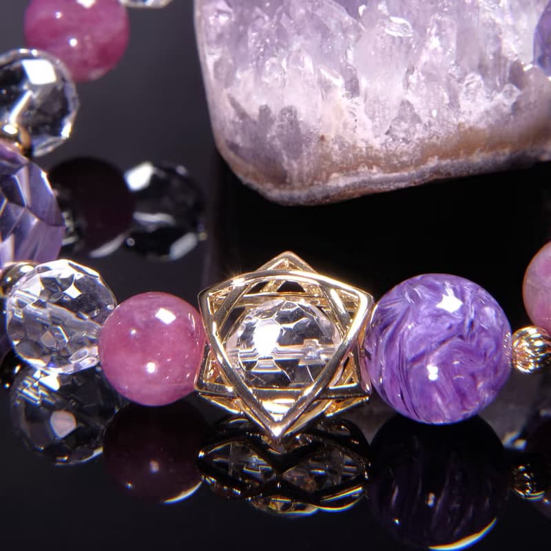 【花璽】紫水晶×白水晶×紫龍晶×梅花碧璽水晶手鍊│開運飾品