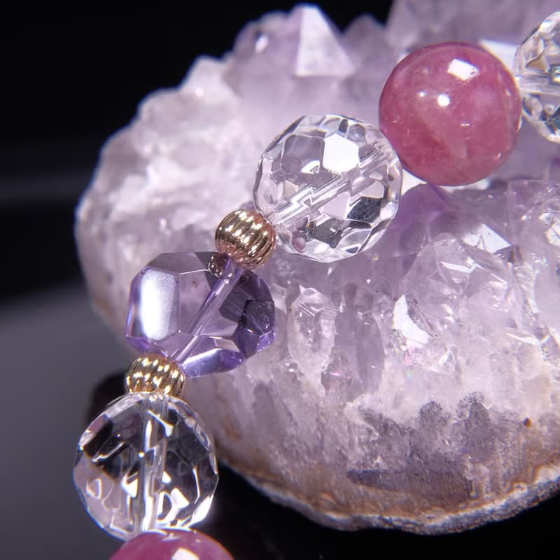 【花璽】紫水晶×白水晶×紫龍晶×梅花碧璽水晶手鍊│開運飾品