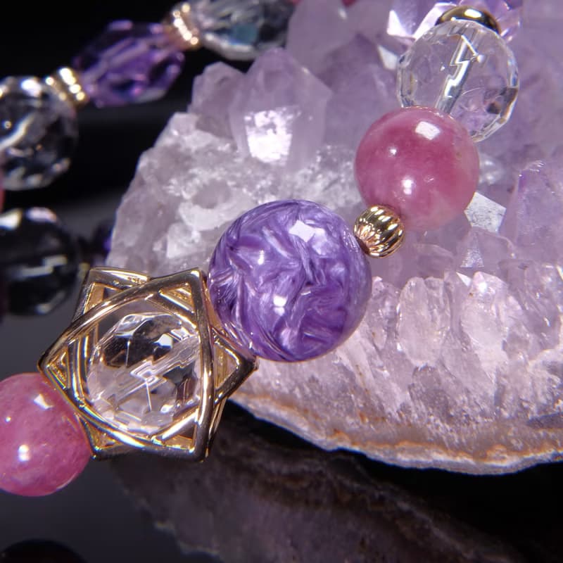 【花璽】紫水晶×白水晶×紫龍晶×梅花碧璽水晶手鍊│開運飾品
