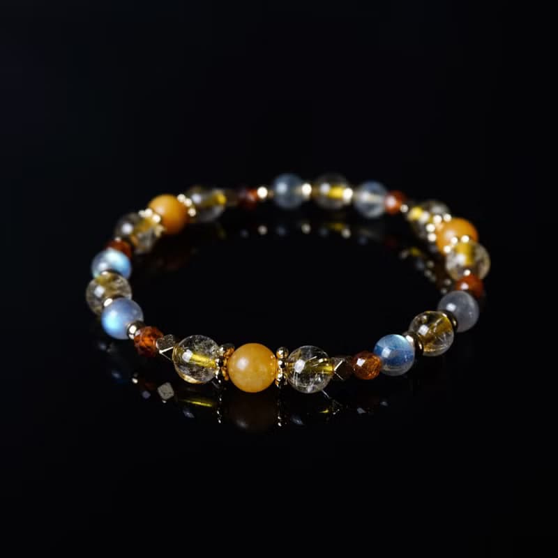 豐盛之流 // 黃玉鈦晶拉長石石榴石 手鍊 //  富足 安穩