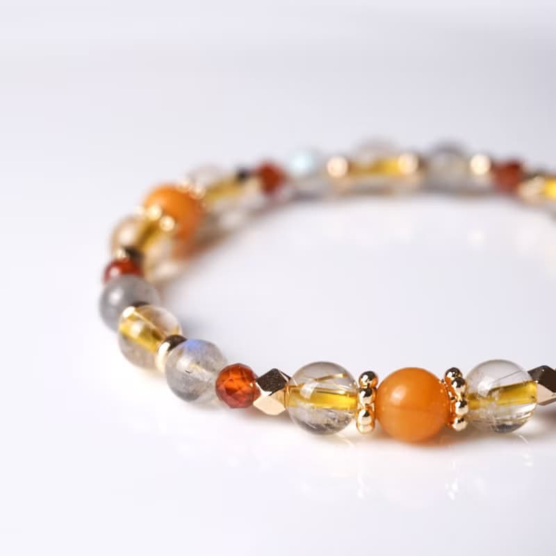 豐盛之流 // 黃玉鈦晶拉長石石榴石 手鍊 //  富足 安穩