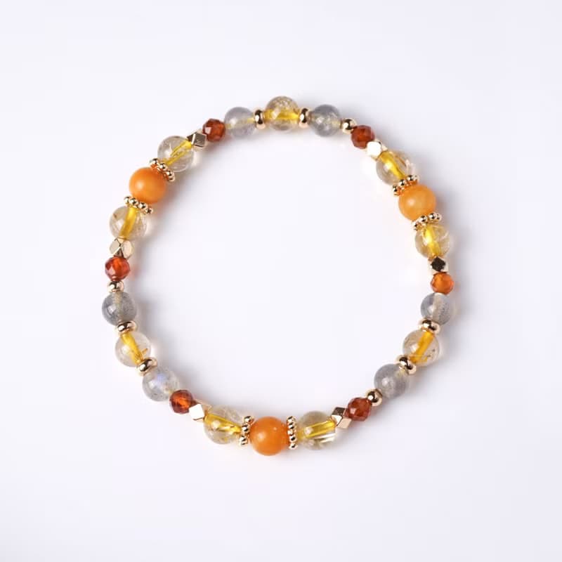 豐盛之流 // 黃玉鈦晶拉長石石榴石 手鍊 //  富足 安穩