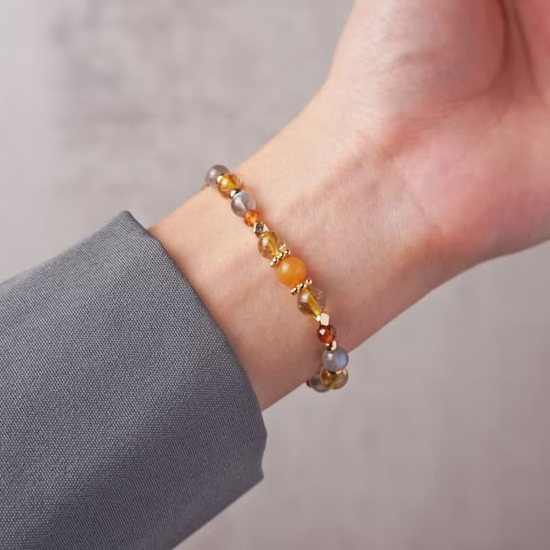 豐盛之流 // 黃玉鈦晶拉長石石榴石 手鍊 //  富足 安穩