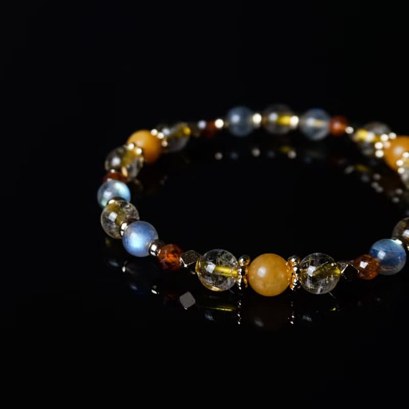 豐盛之流 // 黃玉鈦晶拉長石石榴石 手鍊 //  富足 安穩