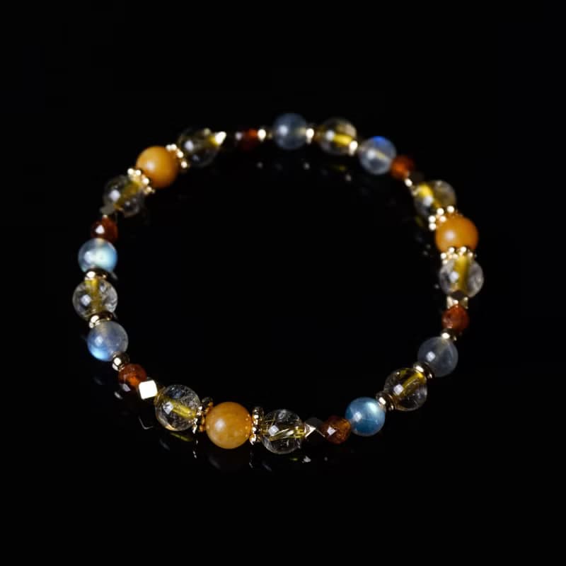 豐盛之流 // 黃玉鈦晶拉長石石榴石 手鍊 //  富足 安穩