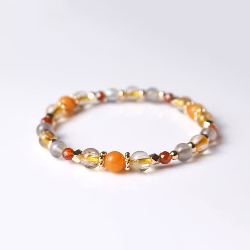 豐盛之流 // 黃玉鈦晶拉長石石榴石 手鍊 //  富足 安穩