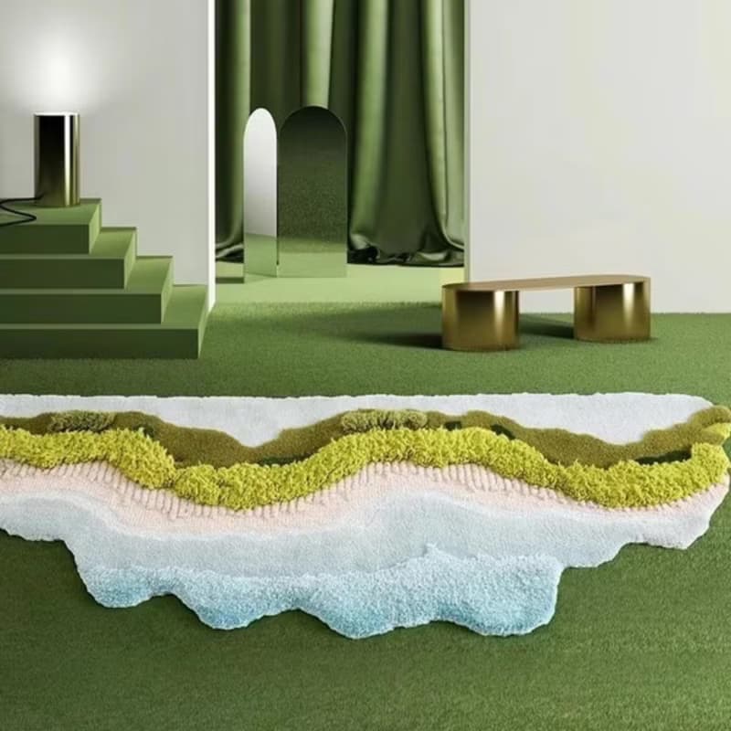 北歐風 手作羊毛地毯 馬爾地夫藍天 客廳臥室 床邊墊 家居裝飾