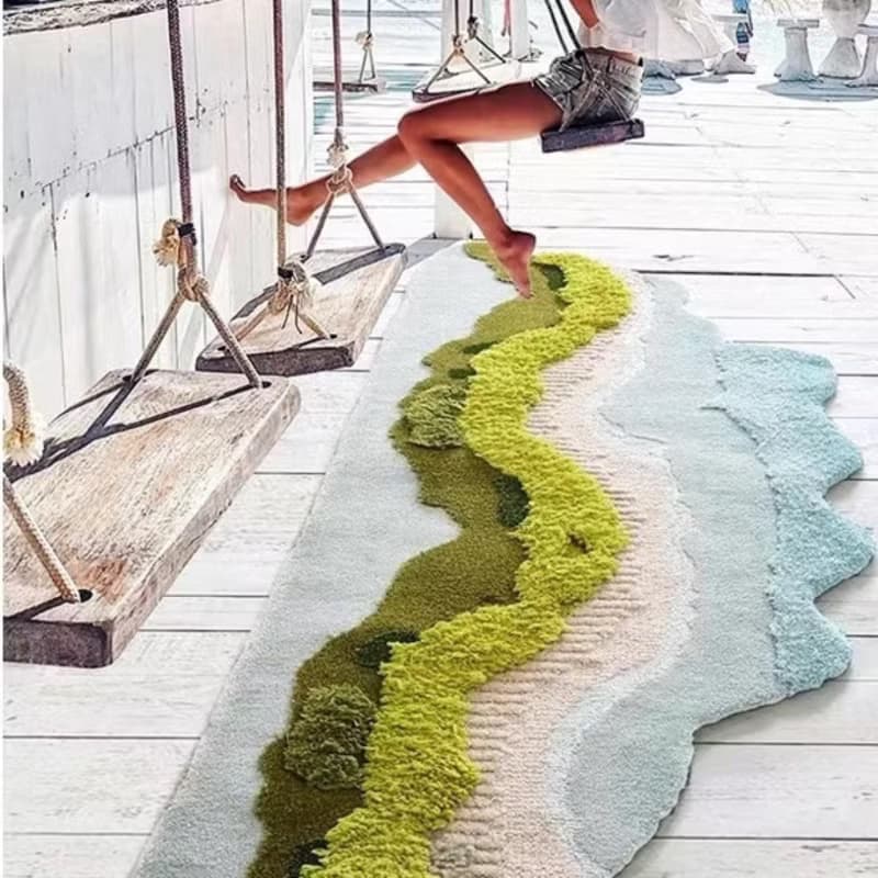 北歐風 手作羊毛地毯 馬爾地夫藍天 客廳臥室 床邊墊 家居裝飾