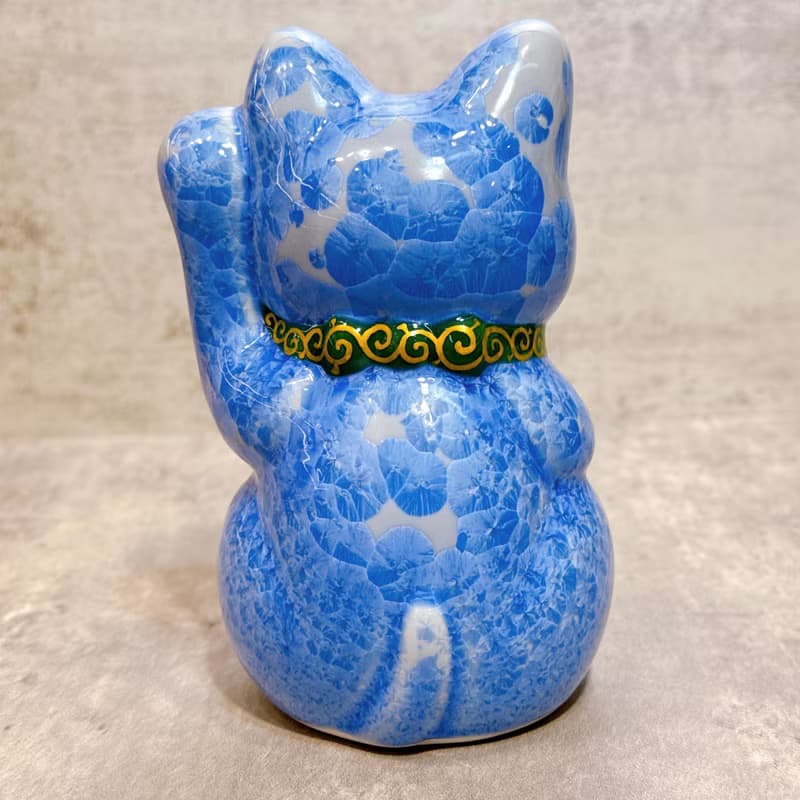 【青晶萬富】日本清水燒招財貓 | 花結晶 青 - 千万両 左