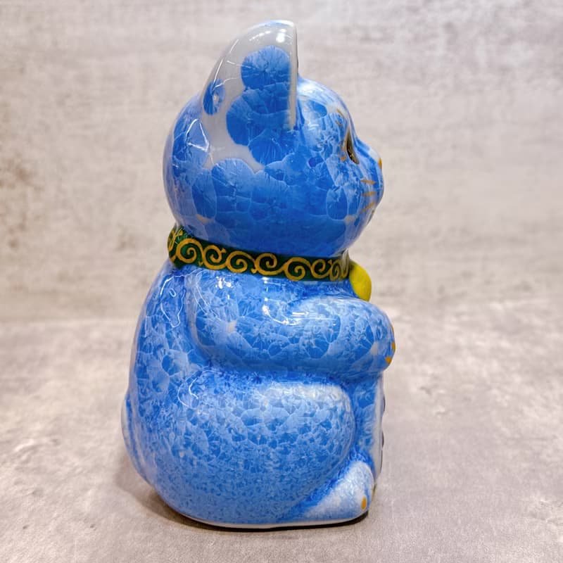 【青晶萬富】日本清水燒招財貓 | 花結晶 青 - 千万両 左