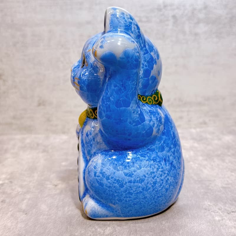 【青晶萬富】日本清水燒招財貓 | 花結晶 青 - 千万両 左