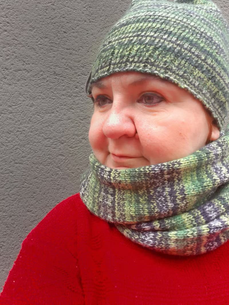 Cozy Warm Hand Knit Set Of Hat&Snood On Two Turn Green Fall Winter Wool