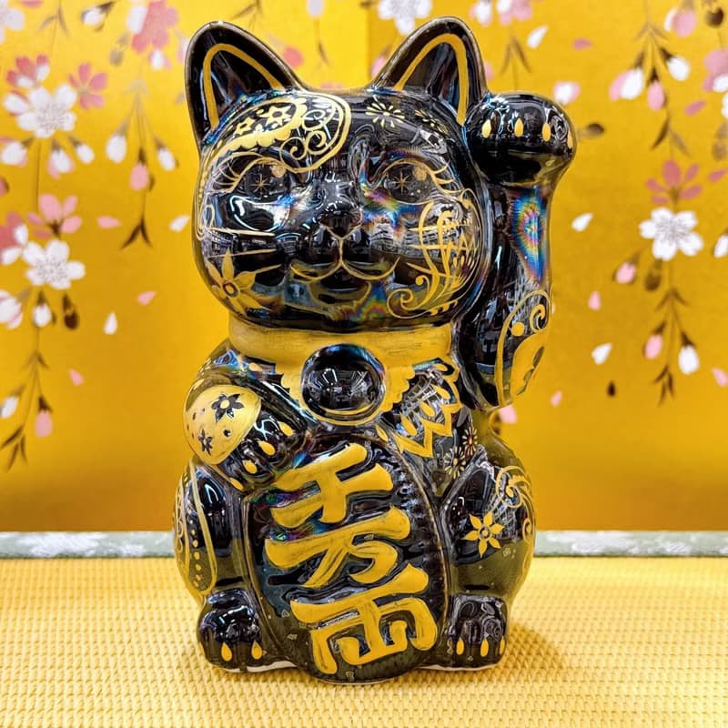 【招福萬金】日本清水燒招財貓 | 星結晶 - 腰果金花 千万両