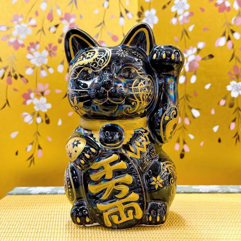 【招福萬金】日本清水燒招財貓 | 星結晶 - 腰果金花 千万両