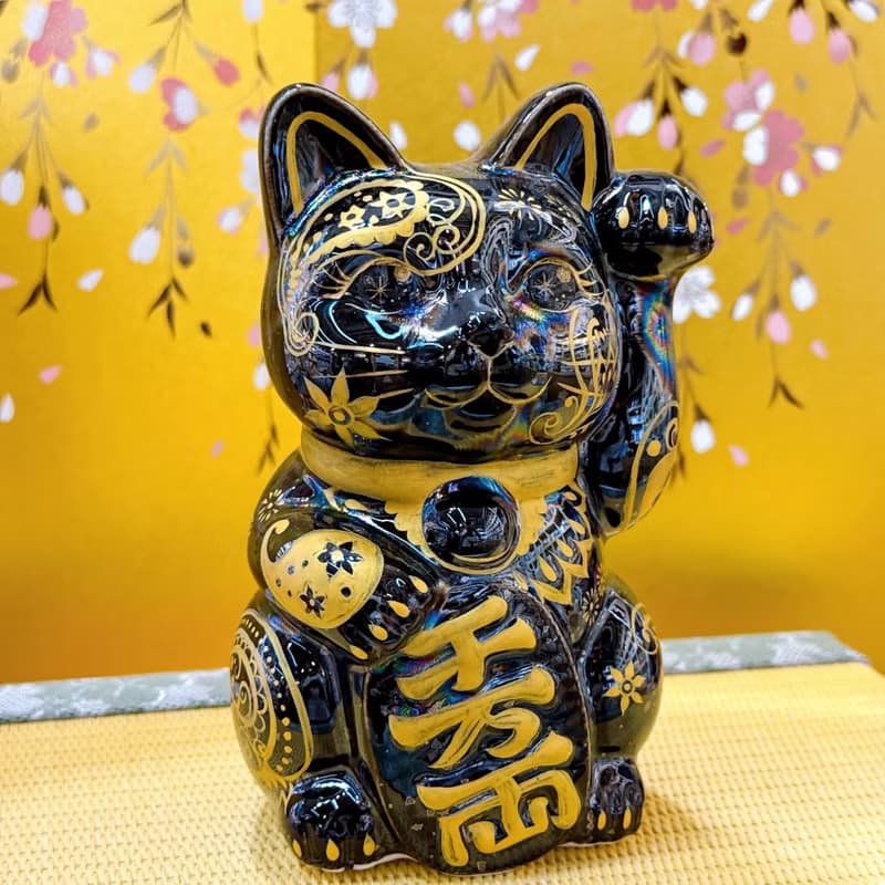 【招福萬金】日本清水燒招財貓 | 星結晶 - 腰果金花 千万両