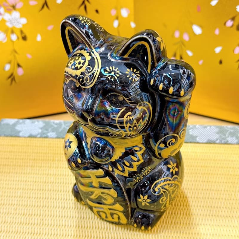 【招福萬金】日本清水燒招財貓 | 星結晶 - 腰果金花 千万両