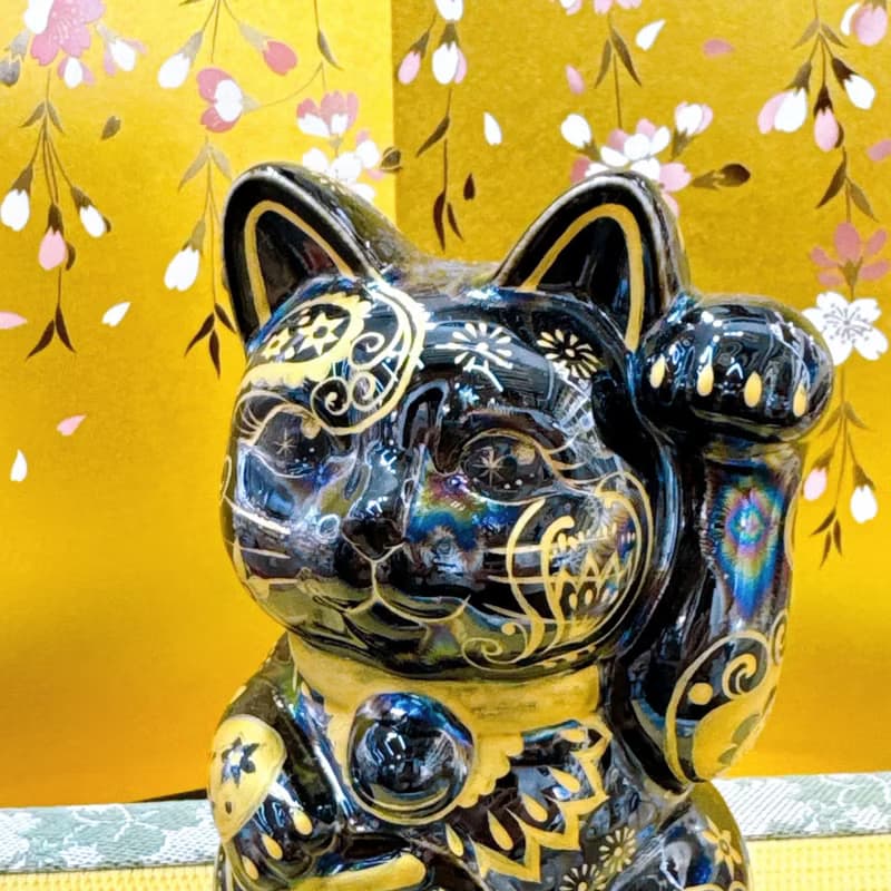 【招福萬金】日本清水燒招財貓 | 星結晶 - 腰果金花 千万両