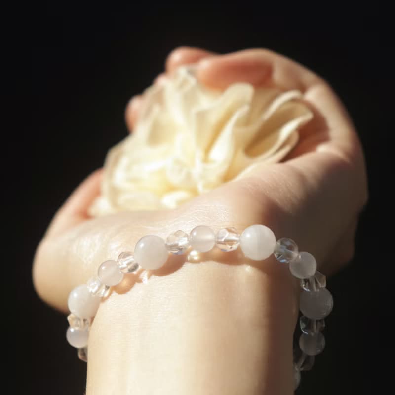 白幽靈-白水晶-白玉髓-放鬆-舒壓-療癒-水晶手鍊
