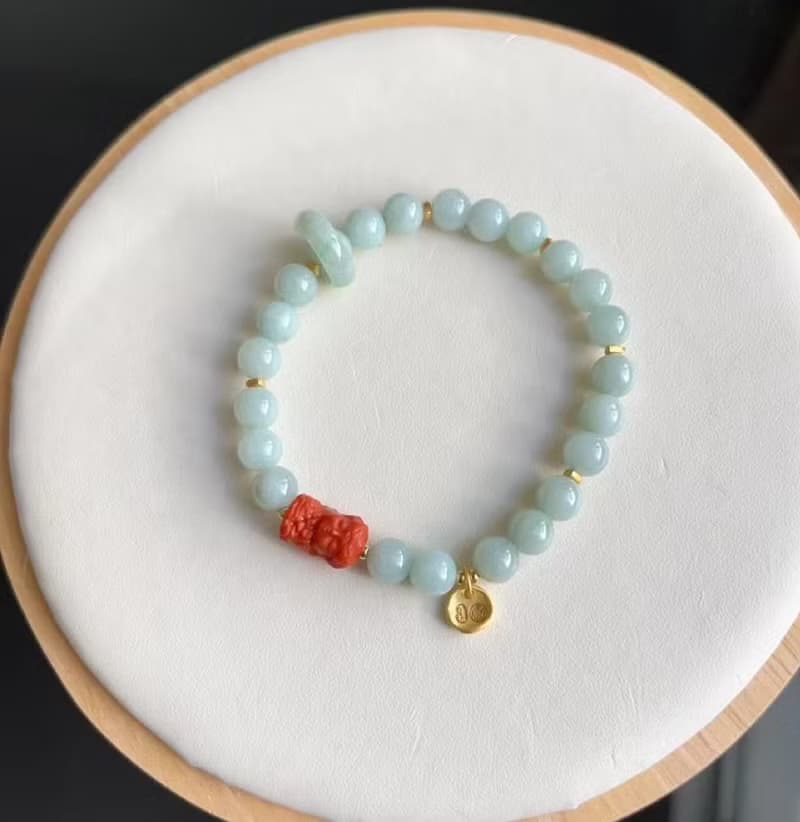 天然A貨翡翠單圈手鏈搭配南紅度母 翡翠跑環