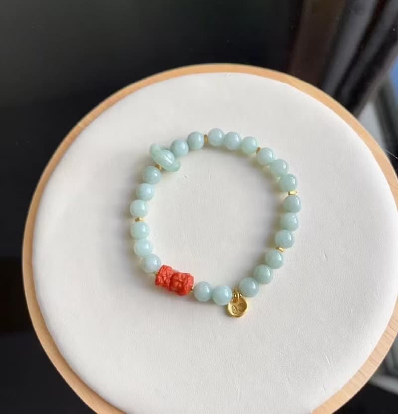 天然A貨翡翠單圈手鏈搭配南紅度母 翡翠跑環
