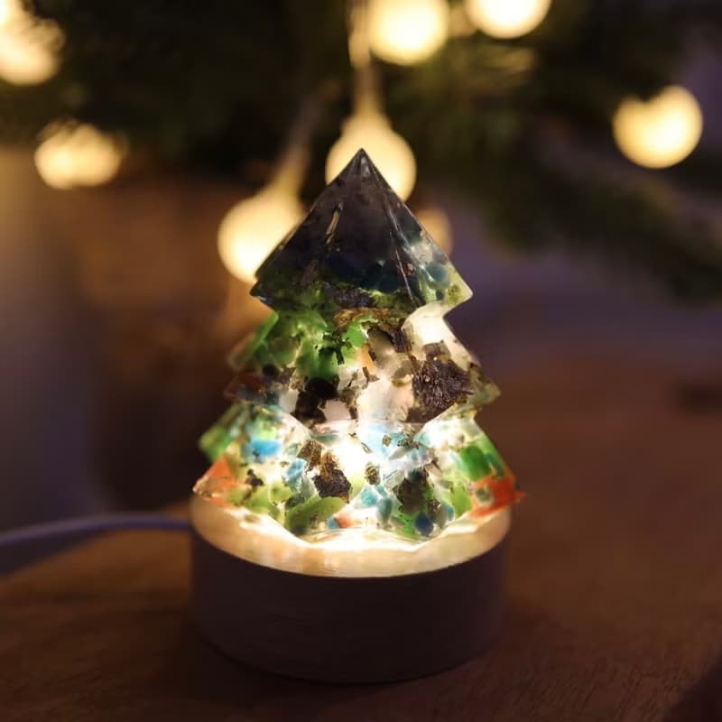 【聖誕節禮物】可愛風綠色水晶聖誕樹奧剛能量樹寶石樹小夜燈-
