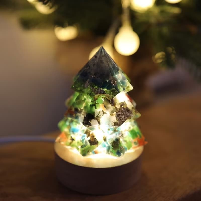 【聖誕節禮物】可愛風綠色水晶聖誕樹奧剛能量樹寶石樹小夜燈-