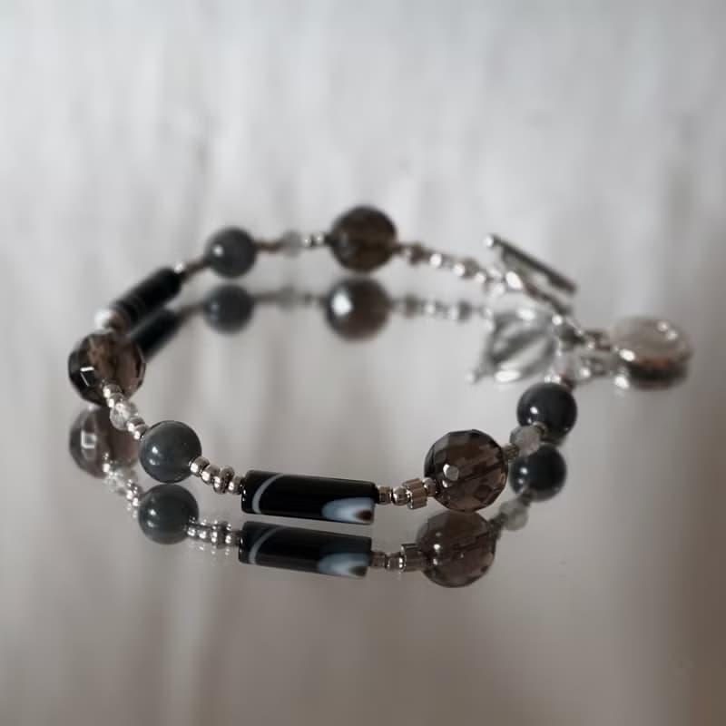 ll 下午茶系 - 黑森林蛋糕 ll 黑拉長石 茶水晶 黑瑪瑙 BR-00019