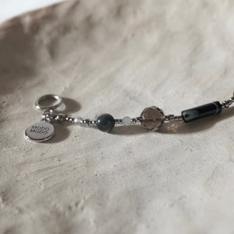 ll 下午茶系 - 黑森林蛋糕 ll 黑拉長石 茶水晶 黑瑪瑙 BR-00019