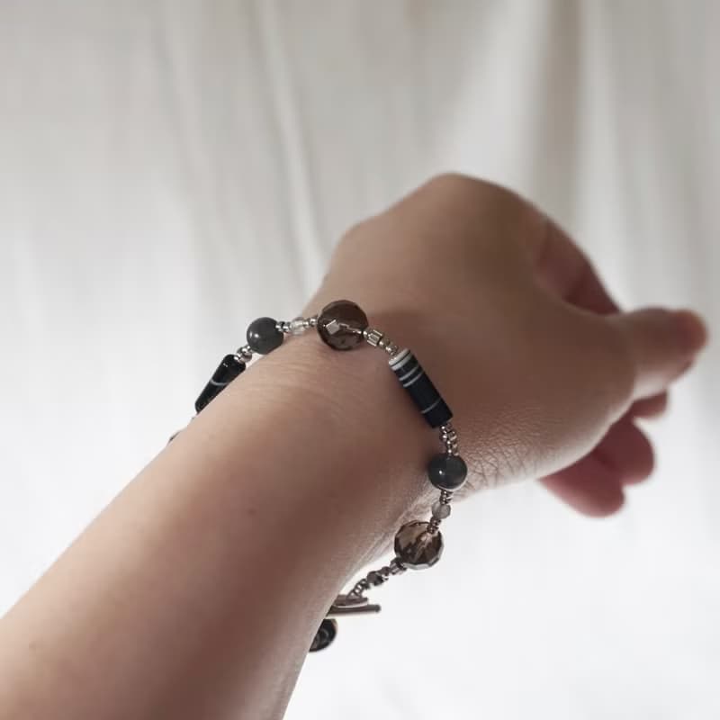 ll 下午茶系 - 黑森林蛋糕 ll 黑拉長石 茶水晶 黑瑪瑙 BR-00019