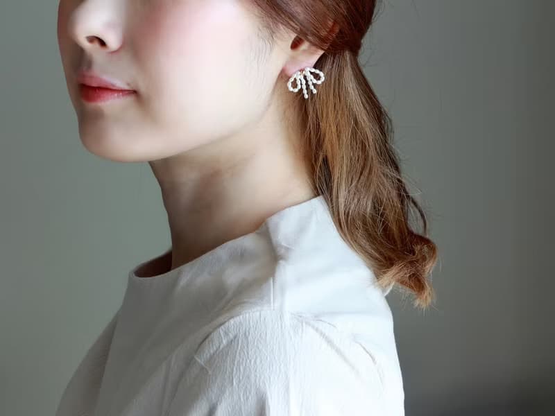14kgf-pearl ribbon pierced earrings