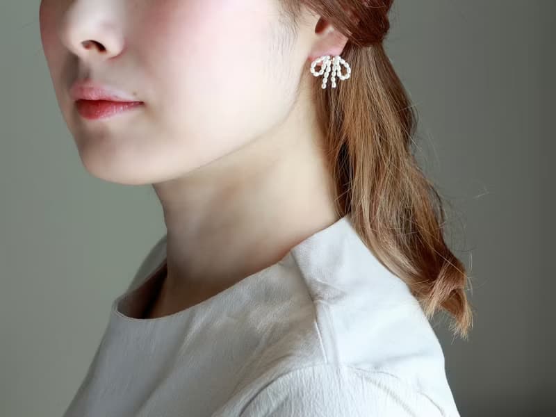 14kgf-pearl ribbon pierced earrings