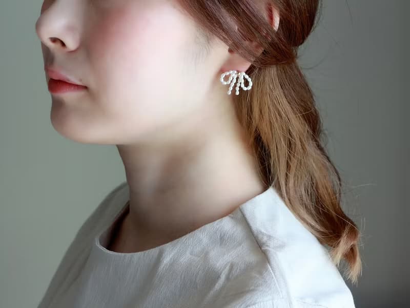 14kgf-pearl ribbon pierced earrings
