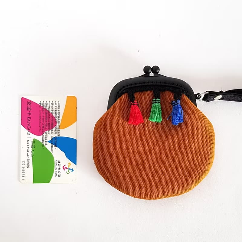 古著風格多彩流蘇塑膠口金零錢包/褐色/加大款