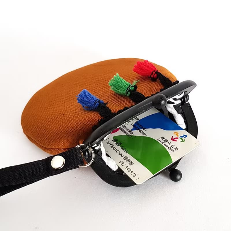 古著風格多彩流蘇塑膠口金零錢包/褐色/加大款