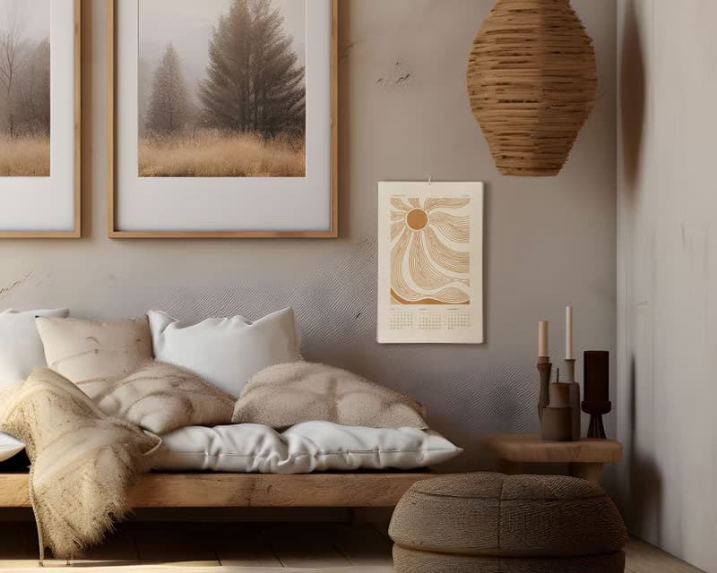 【數位】Boho 2025 Wall Printable Calendar Abstract Terracotta Beige Lines Mountains Sun