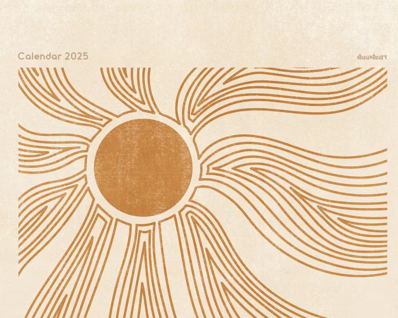 【數位】Boho 2025 Wall Printable Calendar Abstract Terracotta Beige Lines Mountains Sun
