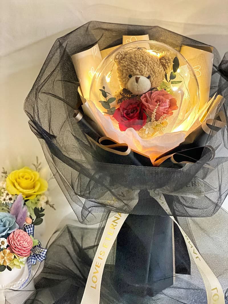 波波球永生花束 熊 永生花束 玫瑰 花束 捧花