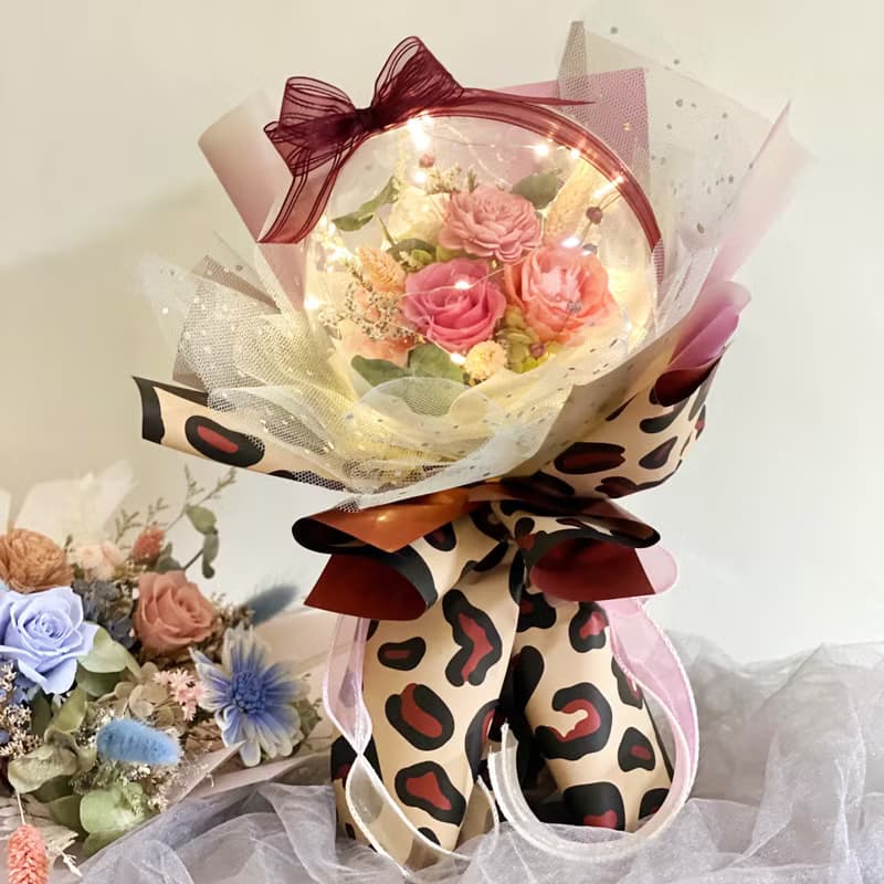 波波球永生花束 熊 永生花束 玫瑰 花束 捧花