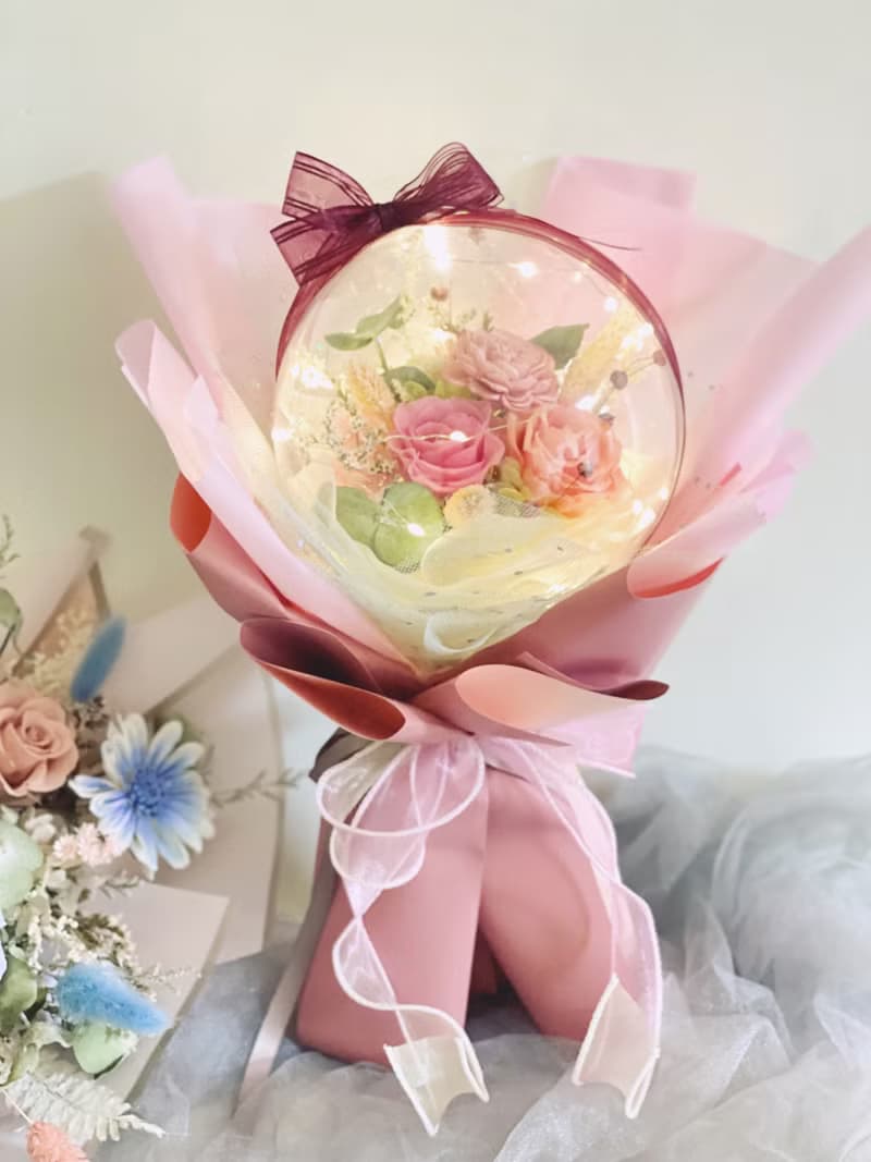 波波球永生花束 熊 永生花束 玫瑰 花束 捧花