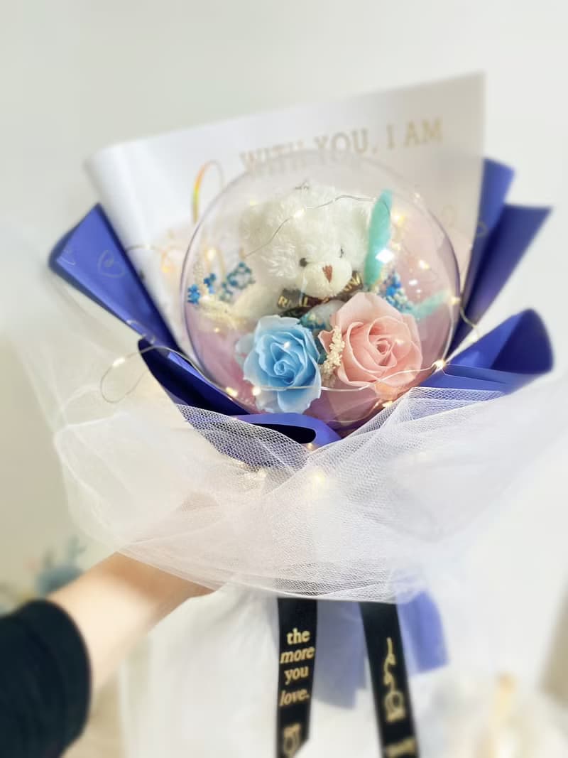 波波球永生花束 熊 永生花束 玫瑰 花束 捧花