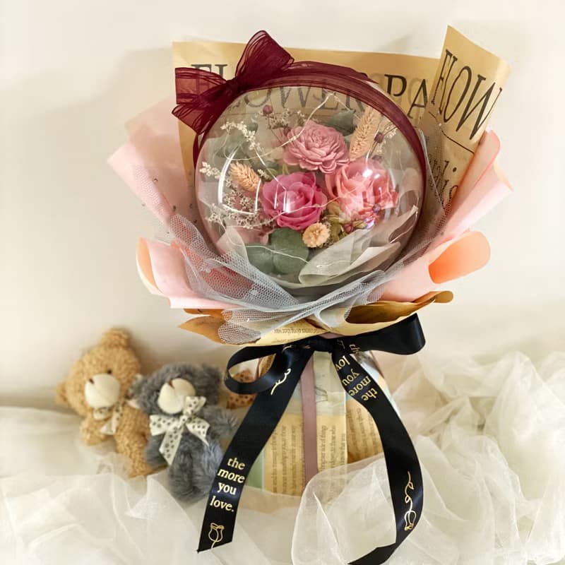 波波球永生花束 熊 永生花束 玫瑰 花束 捧花